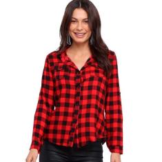 Camisa Xadrez Flanelada Feminina Blusa Manga Longa - Fantasias Carol A