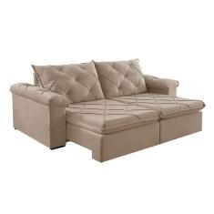 Sofá 4 Lugares Retrátil e Reclinável Astor Veludo Bege - Estofart