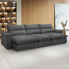 Sofá 5 Lugares Martinho Retrátil Veludo Cinza  - Celflex, Cinza, Moder