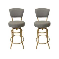 Kit 2 Banquetas Alta Bar Giratória com Encosto cor Dourado fosco Assen