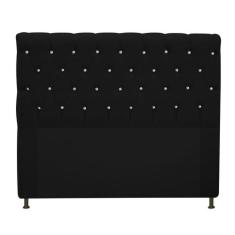 Cabeceira Estofada Cristal 160 cm Queen Size Com Strass Suede Preto - 
