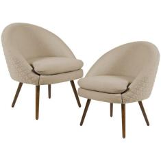 Kit 02 Poltronas Decorativas Fixa Pés Palito Rafa D02 Tressê Linho Beg