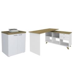Mesa Escrivaninha em L Golden e Balcão 2 Portas Tok A06 Olmo/Branco - Mpozenato