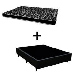 Cama Box Casal 138 Tecido Sintético Preto Com Colchão Hamburgo - 100% Espuma - D28 Preto 54x138x188