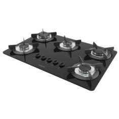 Cooktop Safe 5 Bocas Fogatti Preto Vidro 6mm Temperado GLP com Ferro F