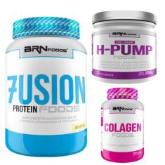 Kit Whey Protein Fusion 900G + Colagen Foods 100 Cápsulas + H-Pump 250