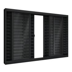 Janela de Aço Veneziana de Correr Central 6 Folhas 100x120cm Aço Pronto Riobras Preto