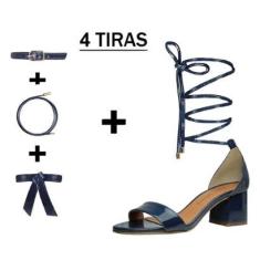 Sandália Troca Tira Salto Baixo Grosso Luiza Sobreira Verniz Azul Marinho-Feminino