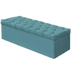 Recamier Calçadeira Solteiro 90cm Sofia Veludo Azul Turquesa  - Montanaris Decor
