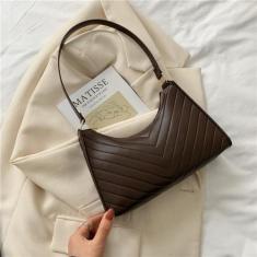 Bolsa Baguete Pequena de Ombro/Mão Alça Curta bordada V - haway, Marro