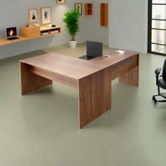 Mesa de Escritório em L Madeira 148x148 Nogal/Preto REALME