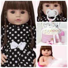 Boneca Reborn Menina Baby Pode Dar Banho Vários Acessórios - Cegonha R
