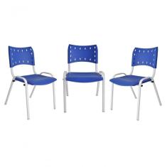 Kit 3 Cadeiras Iso para Escola Escritório Comércio Azul Base Branca