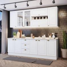 Cozinha Compacta 7 Peças C/ Aéreo 3 Portas Com Vidro Branco - CASA 812