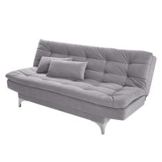 Sofá-Cama Casal Pratic Suede Liso Cinza - Império Estofados
