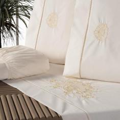 Jogo Lençol King Size Bordado Crivo 4 Peças 200 Fios 100% Algodão Colc