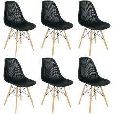 Kit 6 Cadeiras Colmeia Furadinha Heloisa Eloá Charles Eames Eiffel Base Madeira - Preta
