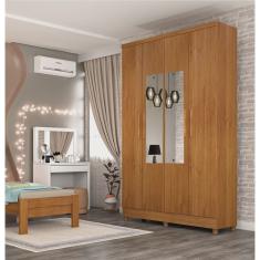 Guarda Roupa Solteiro 4 Portas 2 Gavetas com Pés e Espelho Amsterdam