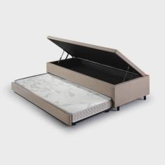 Bicama com Baú Solteiro Reforçado em Suede 88x188cm