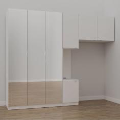 Guarda-Roupa Modulado Solteiro 7 Portas com Espelho e Mesa de Cabeceira Hera CabeCasa