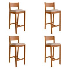 Conjunto com 4 Banquetas Manu Algodão Bege e Nogueira