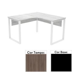 Mesa De Escritório Em L Pé Tubular Pe25 Em Mdp 135 X 135 X 60 Cm Cor Walnut E Base Preta