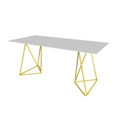 Escrivaninha Bela Vista Cavalete Tampo Branco Base Ferro Amarelo - Cor: Branco