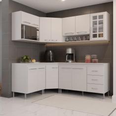 Cozinha Modulada Completa Fidelitá Viena 6 Peças 340cm 12 Portas 3 Gavetas Com Tampo Branco