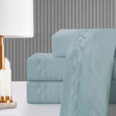 Jogo de Lençol King 4 Peças Gênova Percal 400 Fios Bordado - Bella Pri