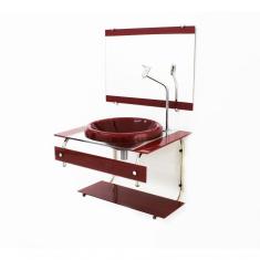 Gabinete com Cuba para Banheiro de Vidro 60cm Vermelho