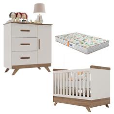 Berço Americano Vitória e Cômoda Retro Maya Off White Carvalho com Col