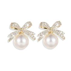 Brincos de laço de pérola para mulheres, brincos de Natal para mulheres, brincos de pérola dourada delicados, brincos pendentes de strass, presentes para ela, enfeites de meia para mulheres, presentes