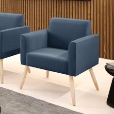 Poltrona Pés Palito Natural Marisa Suede Azul Marinho - DRossi