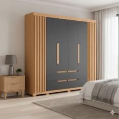 Guarda-Roupa Casal Palumóveis Doble 6 Portas de Bater 4 Gavetas Internas MDP - 240cm de Largura