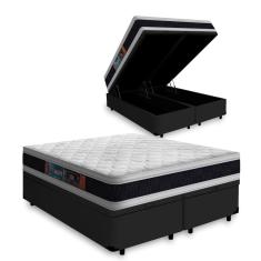 Cama Box Baú Queen + Colchão Espuma D45 Castor Black White Double Face 158x198x69cm