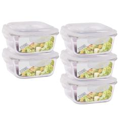 Conjunto 5 Potes Vidro 320ml Hermético 4 Travas Alimentos