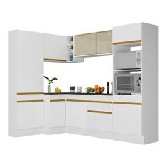 Armário de Cozinha Completa de Canto com Rodapé Veneza Multimóveis V2085 Branco/dourado