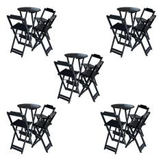 Kit 5 Jogos De Mesa Bistrô De Madeira Dobrável Com 3 Banquetas - Preto