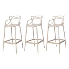 Kit 3 Banquetas Alta Allegra Master Nude Polipropileno