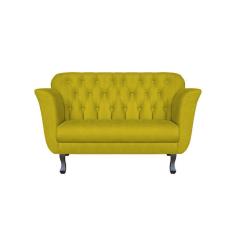 Namoradeira Decorativa Dália Couro Amarelo 2 Lugares Pés Madeira Mz Decor