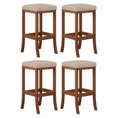 Kit 4 Banquetas Alta Estofada para Bancada Barcelona Madeira Castanho Suede CCS