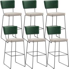 Kit 06 Banquetas Altas Cozinha Allana L02 Verde Musgo Cru