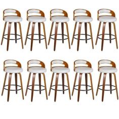 Kit 10 Banqueta para Cozinha Alta Giratória Madeira Roma Branco