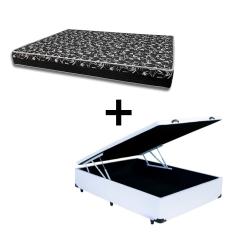 Cama Baú Box Viúva 128 Tecido Sintético Branco Com Colchão Belize Bello Box - D33 Preto 58x128x188
