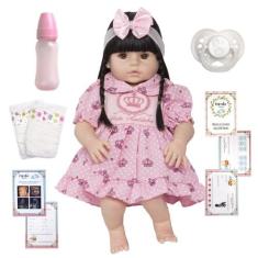 Bebê Reborn Boneca Menina 52cm Corpo de Silicone Acessórios - Cegonha 