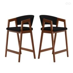 Kit 2 Banquetas Alta de Madeira Maciça Pinhão Ravena com Encosto Suede