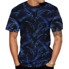 Camiseta Folhas Coqueiros Azul Neo Psy verão - Di Nuevo, Azul marinho,