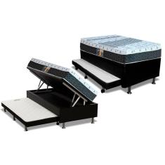 Cama Box Baú C/Auxiliar Solteiro: Colchão Molas Castor Bonnel System Class + Base Black(88X188)