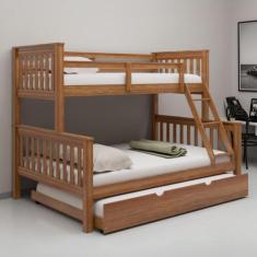 Beliche Woodstore Casal Solteiro De Madeira + Cama Aux Casal, Castanho