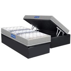 Conjunto Box Baú Solteiro Colchão Espuma Probel D45 Guarda Costas Double Face Gray + Base Crc Suede Gray(88x188)